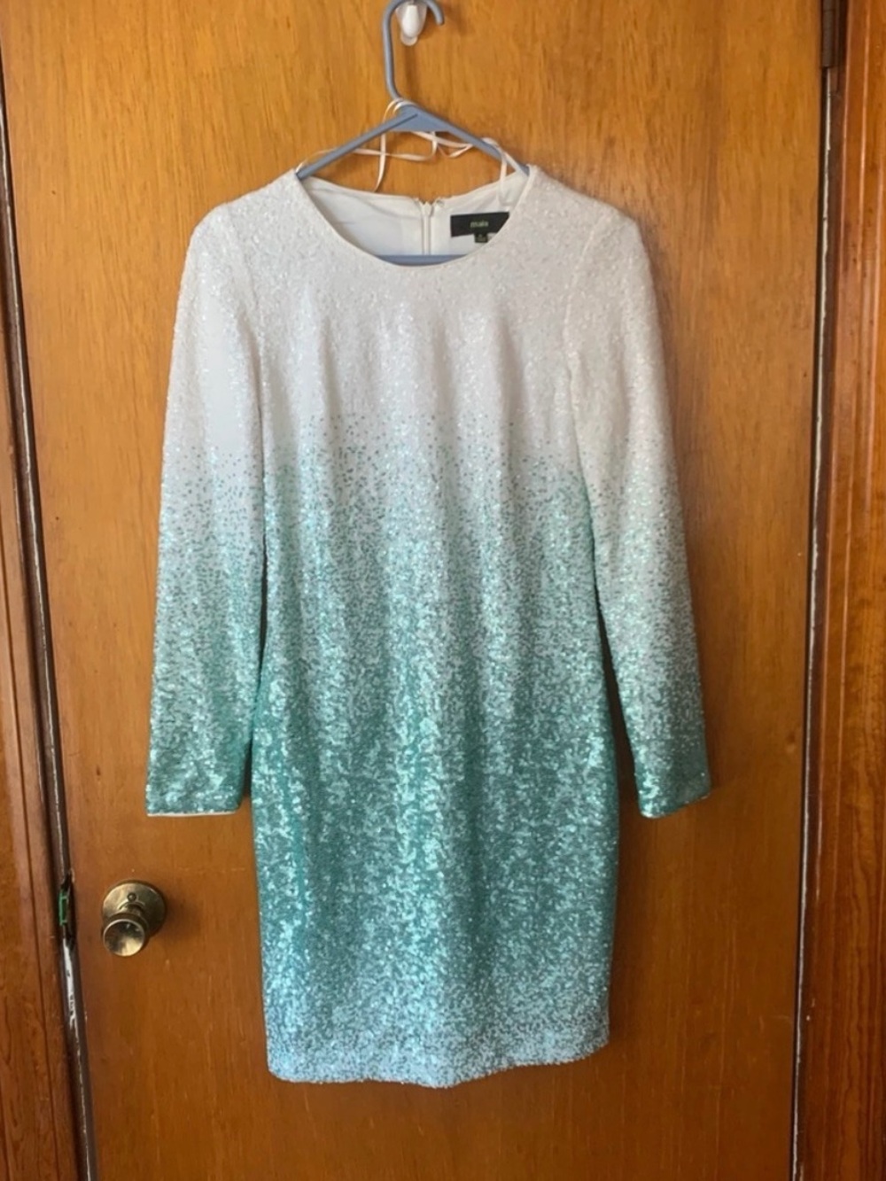 Sparkling Ombre Sequin Dress - White to Aqua